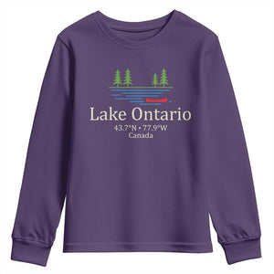 Lake Ontario Canada Canoe Map Coordinates Youth Sweatshirt Outdoor Camping Nature Lover Gift