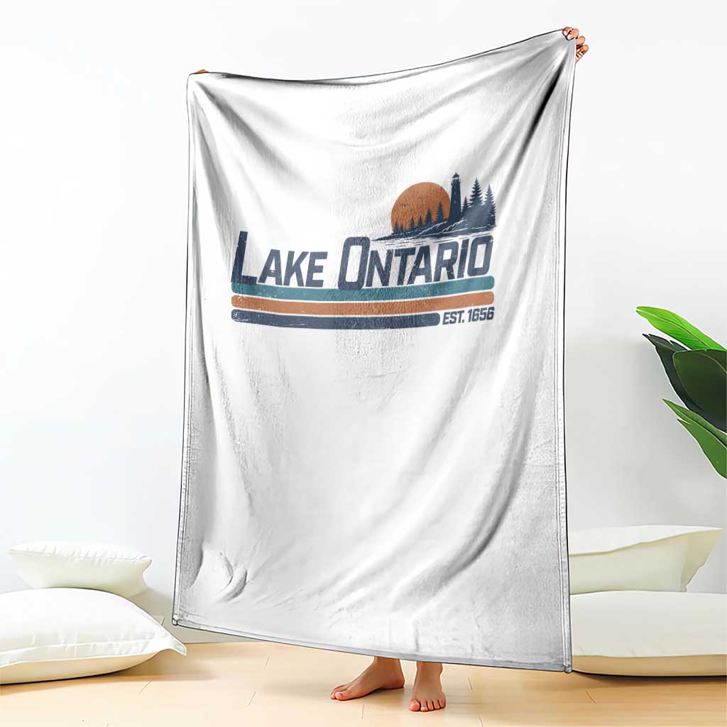 Retro Lake Ontario Est 1656 Throw Blanket Vintage Distressed Sunset Stripe Lighthouse Gift