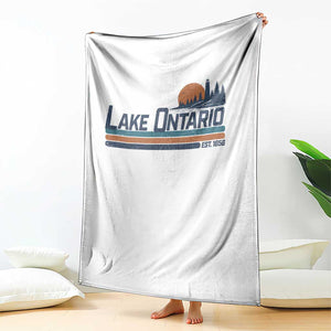 Retro Lake Ontario Est 1656 Throw Blanket Vintage Distressed Sunset Stripe Lighthouse Gift