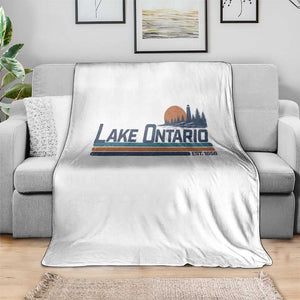 Retro Lake Ontario Est 1656 Throw Blanket Vintage Distressed Sunset Stripe Lighthouse Gift
