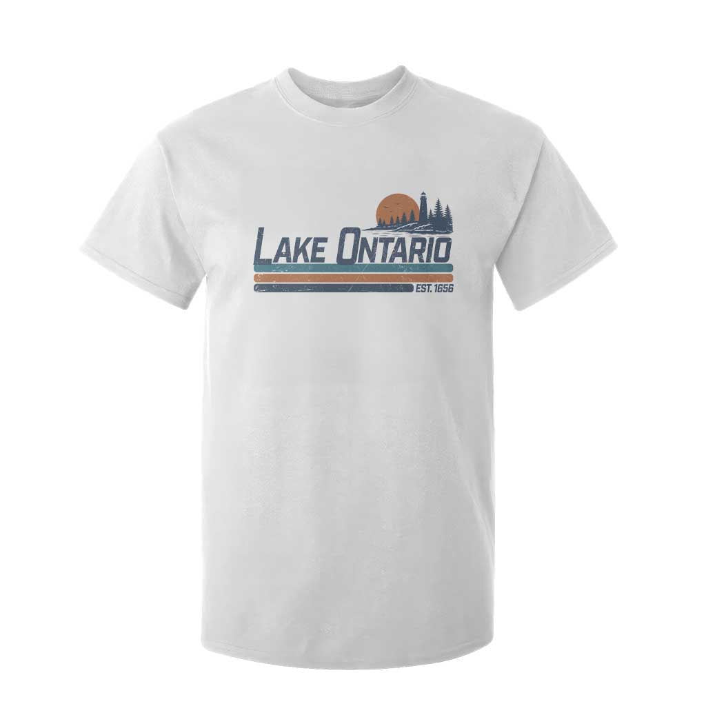 Retro Lake Ontario Est 1656 T Shirt For Kid Vintage Distressed Sunset Stripe Lighthouse Gift