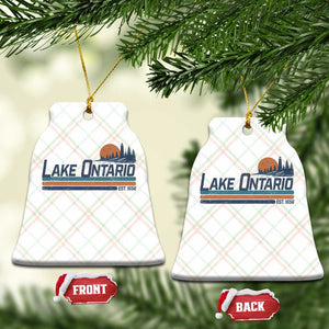 Retro Lake Ontario Est 1656 Ceramic Ornament Vintage Distressed Sunset Stripe Lighthouse Gift