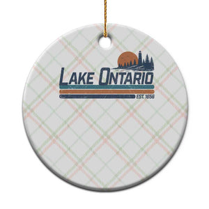 Retro Lake Ontario Est 1656 Ceramic Ornament Vintage Distressed Sunset Stripe Lighthouse Gift