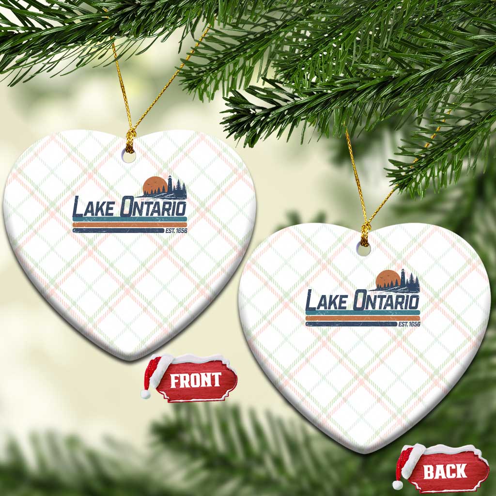 Retro Lake Ontario Est 1656 Ceramic Ornament Vintage Distressed Sunset Stripe Lighthouse Gift