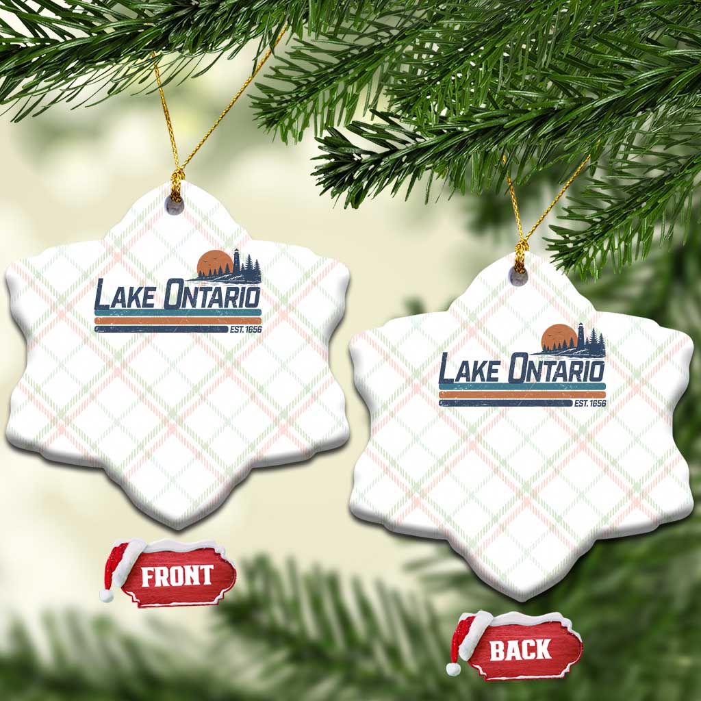 Retro Lake Ontario Est 1656 Ceramic Ornament Vintage Distressed Sunset Stripe Lighthouse Gift