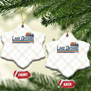 Retro Lake Ontario Est 1656 Ceramic Ornament Vintage Distressed Sunset Stripe Lighthouse Gift