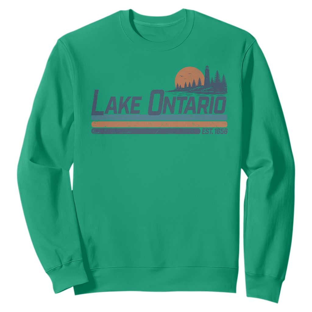 Retro Lake Ontario Est 1656 Sweatshirt Vintage Distressed Sunset Stripe Lighthouse Gift