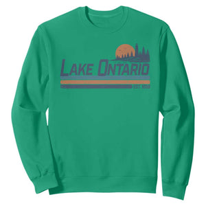 Retro Lake Ontario Est 1656 Sweatshirt Vintage Distressed Sunset Stripe Lighthouse Gift