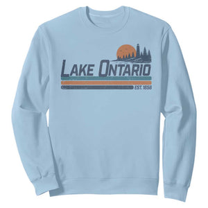 Retro Lake Ontario Est 1656 Sweatshirt Vintage Distressed Sunset Stripe Lighthouse Gift