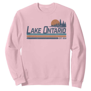 Retro Lake Ontario Est 1656 Sweatshirt Vintage Distressed Sunset Stripe Lighthouse Gift