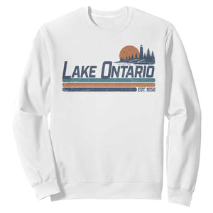 Retro Lake Ontario Est 1656 Sweatshirt Vintage Distressed Sunset Stripe Lighthouse Gift