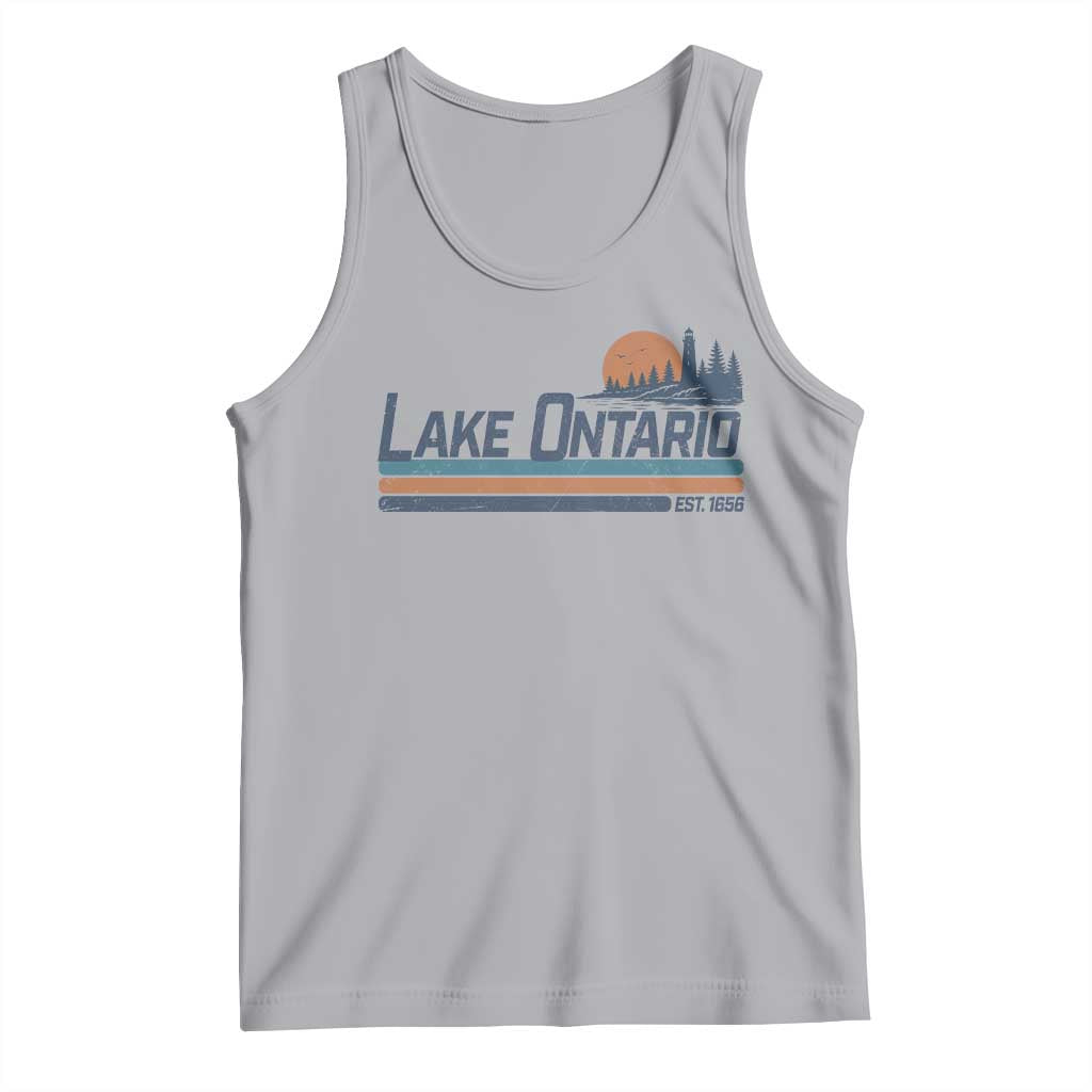 Retro Lake Ontario Est 1656 Tank Top Vintage Distressed Sunset Stripe Lighthouse Gift