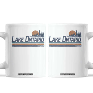 Retro Lake Ontario Est 1656 Coffee Mug Vintage Distressed Sunset Stripe Lighthouse Gift