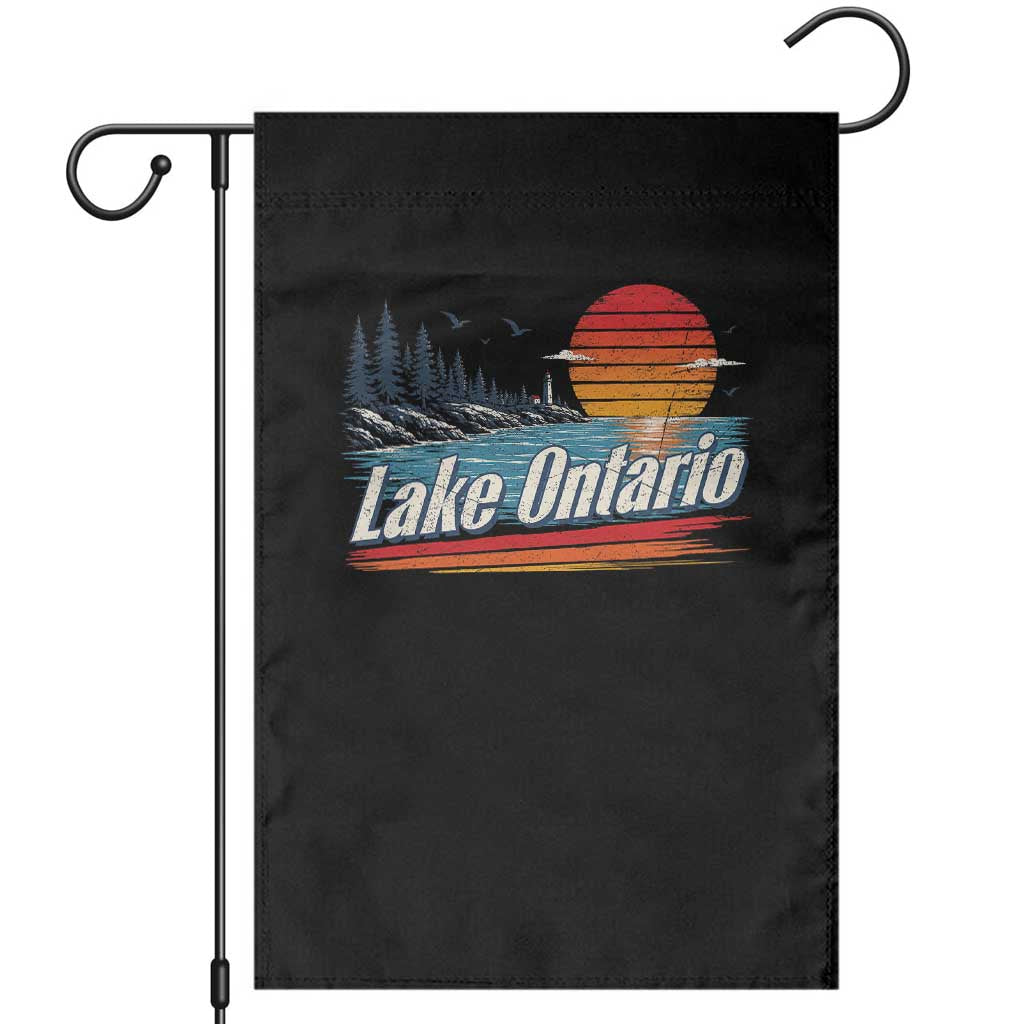 Lake Ontario Retro Sunset Garden Flag Vintage Shoreline Lighthouse Scenic Boating Gift
