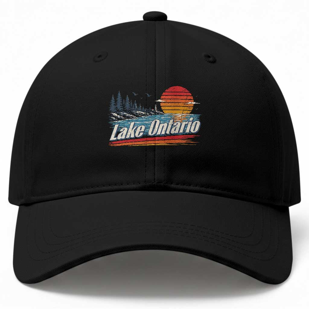 Lake Ontario Retro Sunset Baseball Cap Vintage Shoreline Lighthouse Scenic Boating Gift