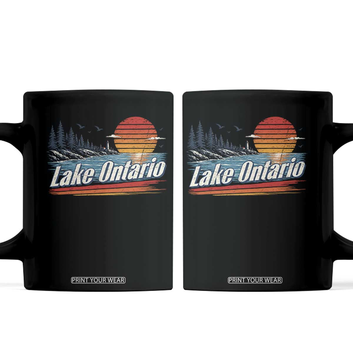 Lake Ontario Retro Sunset Coffee Mug Vintage Shoreline Lighthouse Scenic Boating Gift
