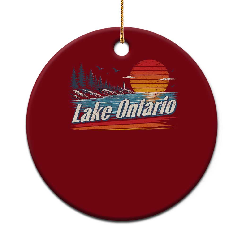 Lake Ontario Retro Sunset Ceramic Ornament Vintage Shoreline Lighthouse Scenic Boating Gift