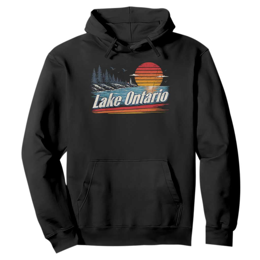 Lake Ontario Retro Sunset Hoodie Vintage Shoreline Lighthouse Scenic Boating Gift
