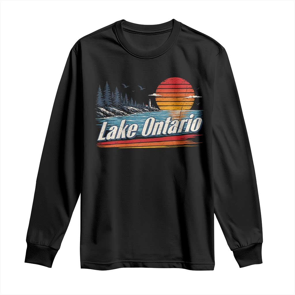 Lake Ontario Retro Sunset Long Sleeve Shirt Vintage Shoreline Lighthouse Scenic Boating Gift