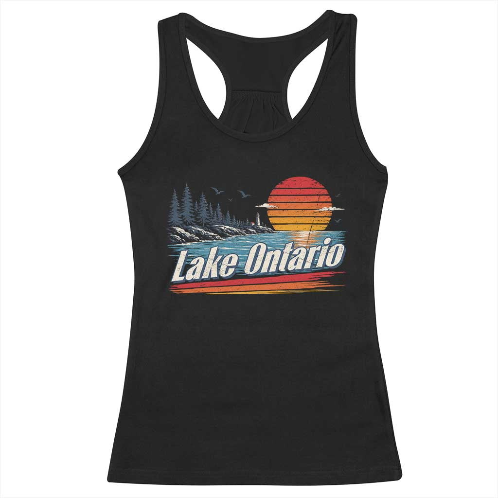 Lake Ontario Retro Sunset Racerback Tank Top Vintage Shoreline Lighthouse Scenic Boating Gift