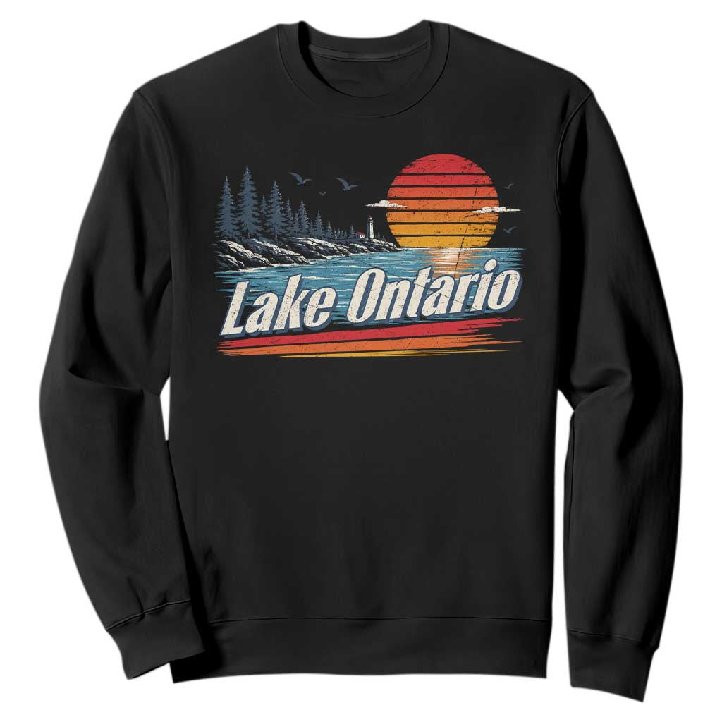 Lake Ontario Retro Sunset Sweatshirt Vintage Shoreline Lighthouse Scenic Boating Gift