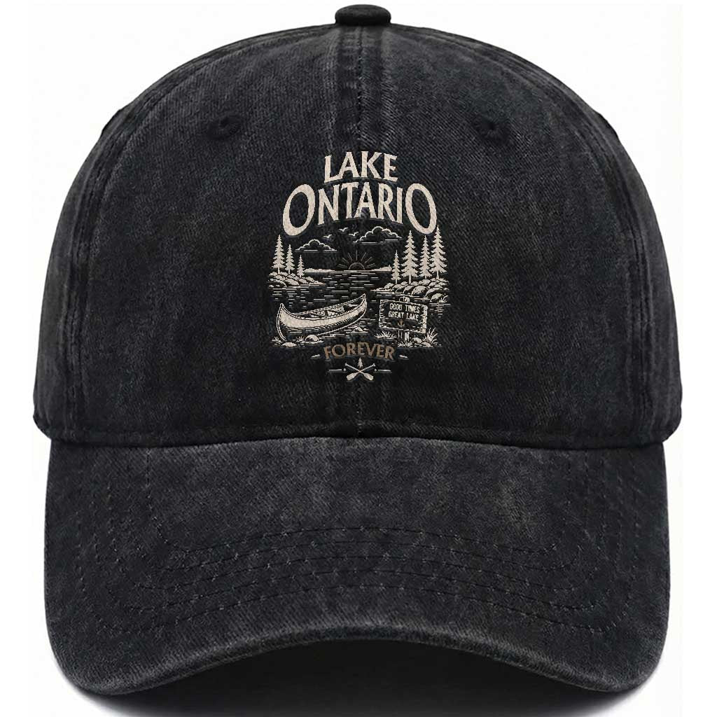 Lake Ontario Good Times Great Lake Forever Washed Cotton Baseball Cap Canoe Camping Outdoor Gift