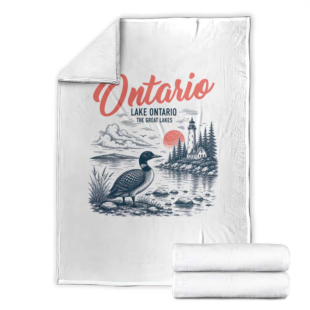 Vintage Lake Ontario Common Loon Bird Graphic Throw Blanket Wildlife Scenic Lighthouse Great Lakes Gift