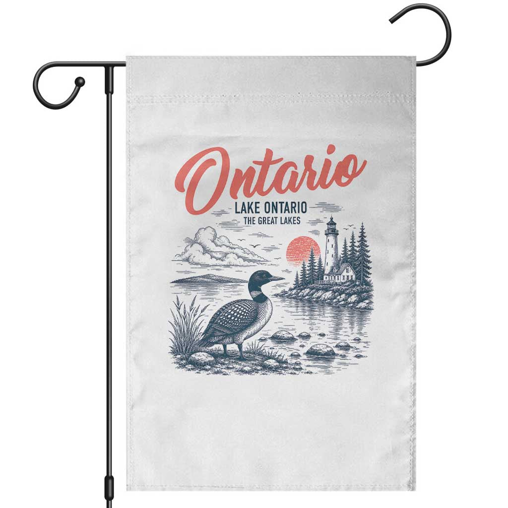 Vintage Lake Ontario Common Loon Bird Graphic Garden Flag Wildlife Scenic Lighthouse Great Lakes Gift
