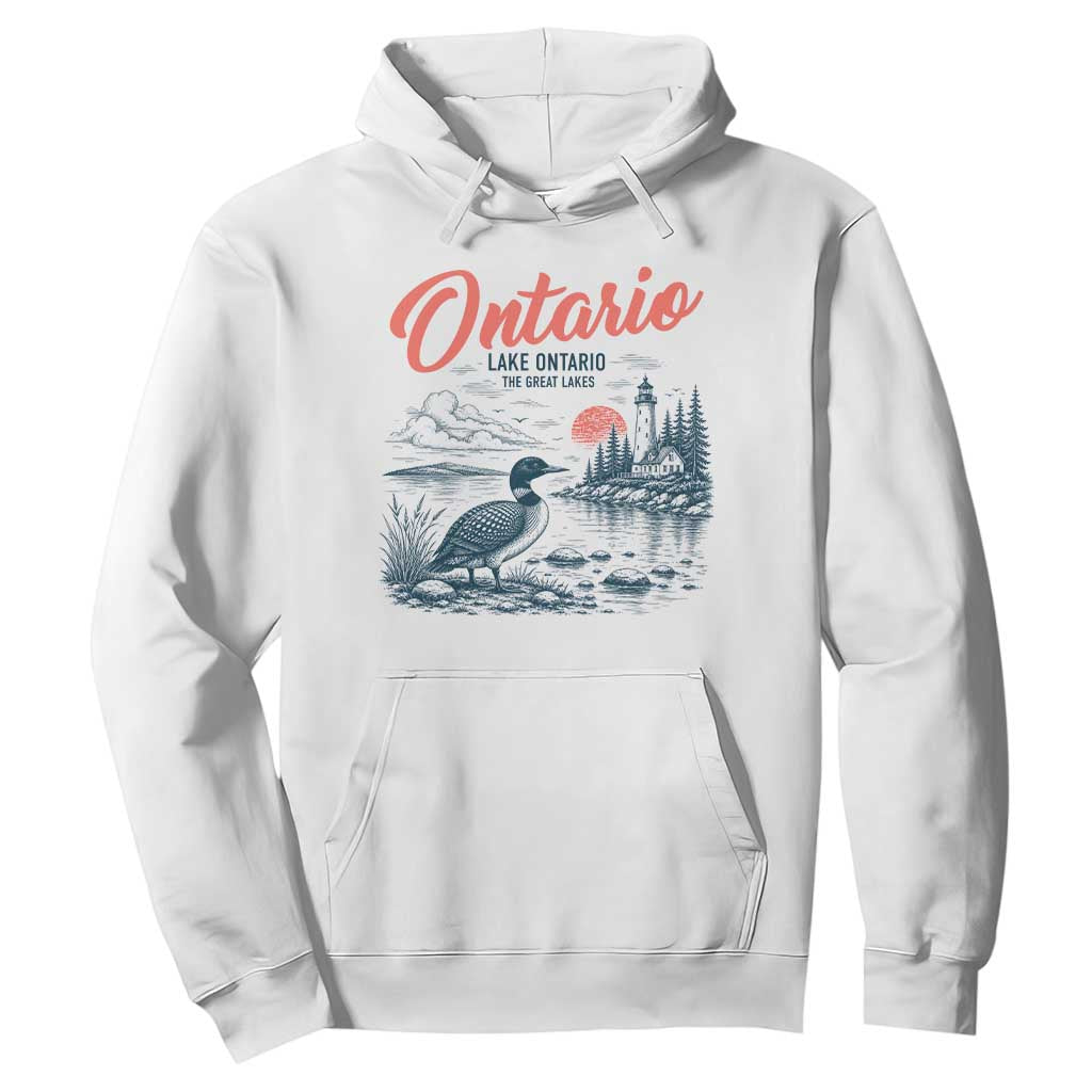 Vintage Lake Ontario Common Loon Bird Graphic Hoodie Wildlife Scenic Lighthouse Great Lakes Gift