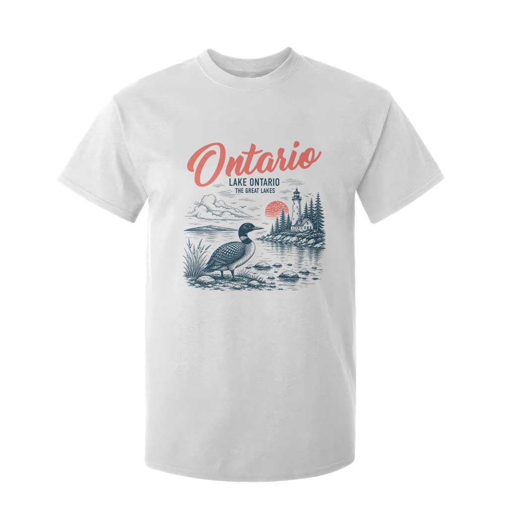 Vintage Lake Ontario Common Loon Bird Graphic T Shirt For Kid Wildlife Scenic Lighthouse Great Lakes Gift