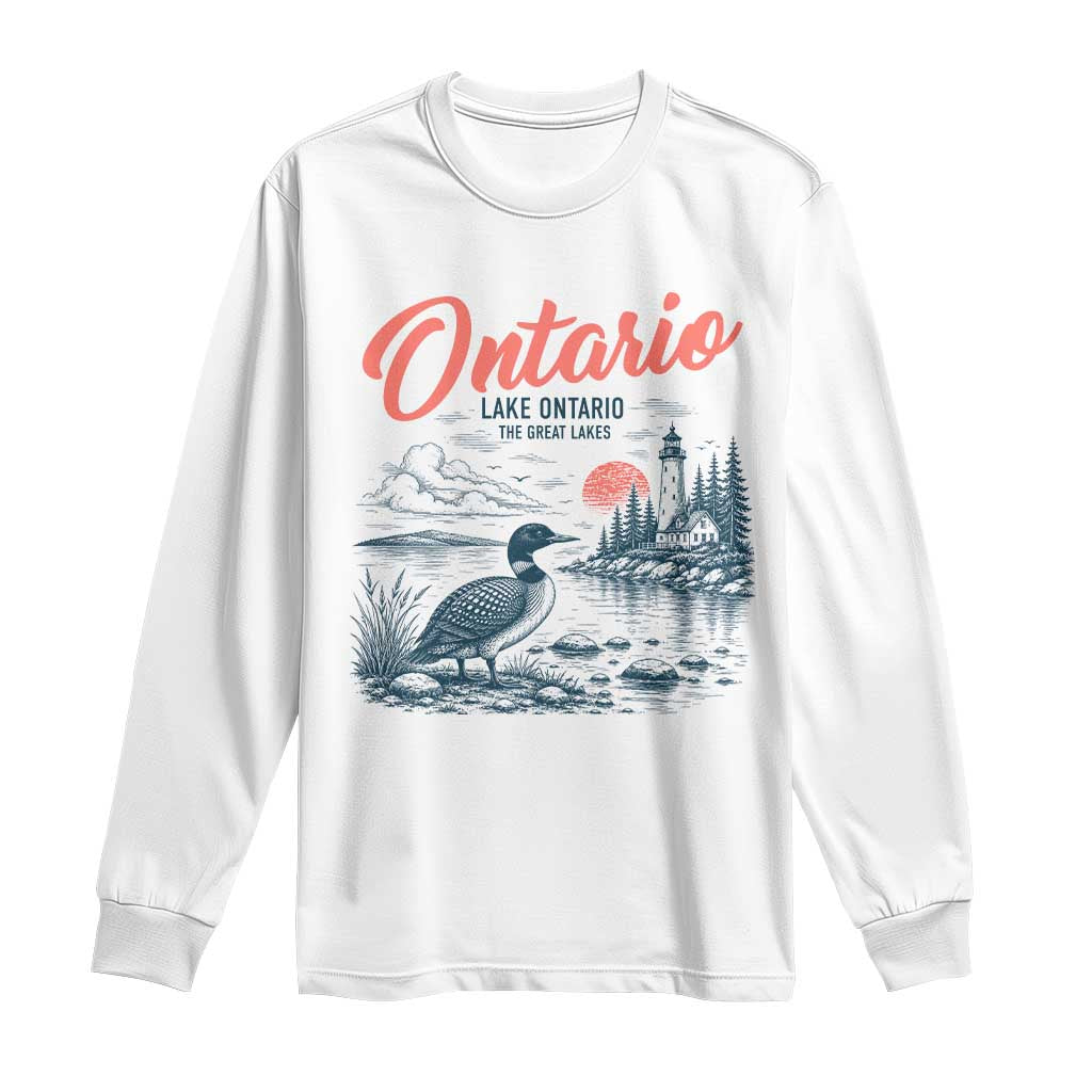 Vintage Lake Ontario Common Loon Bird Graphic Long Sleeve Shirt Wildlife Scenic Lighthouse Great Lakes Gift