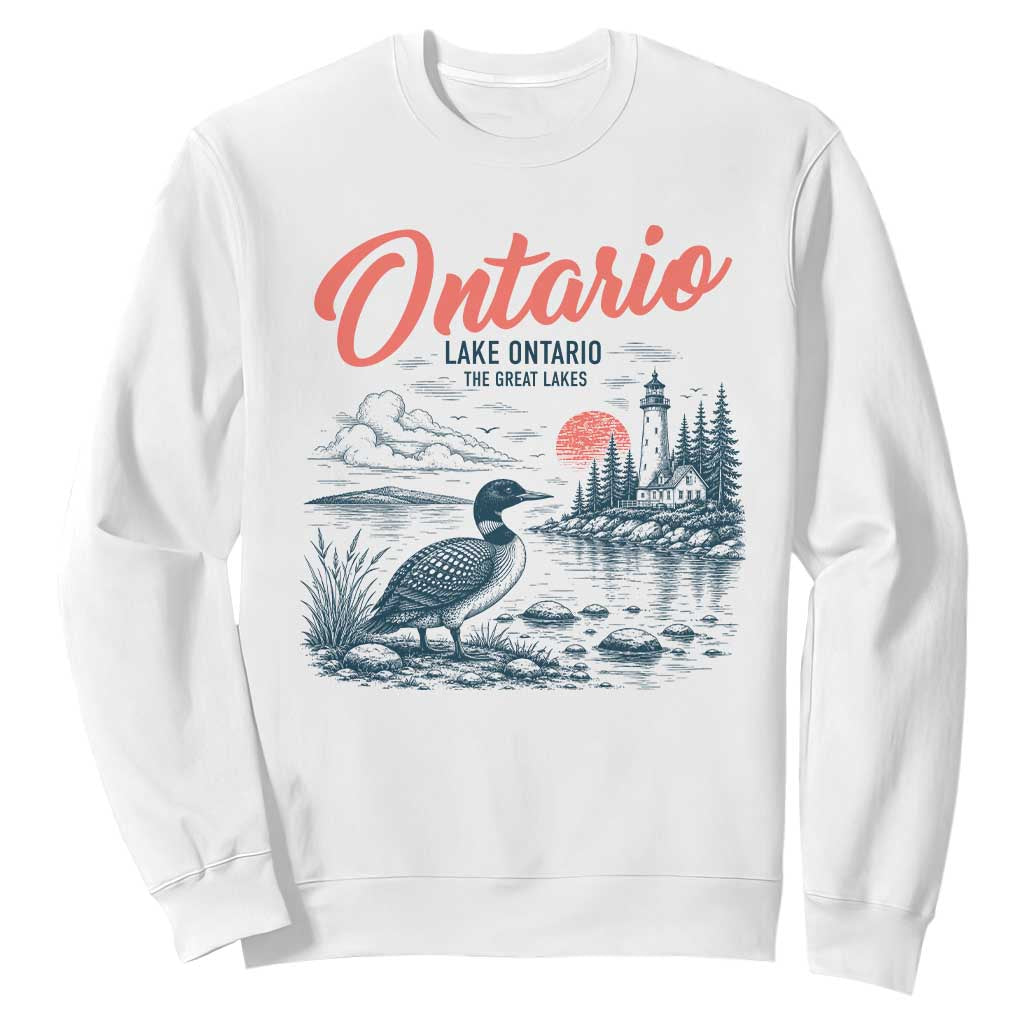 Vintage Lake Ontario Common Loon Bird Graphic Sweatshirt Wildlife Scenic Lighthouse Great Lakes Gift
