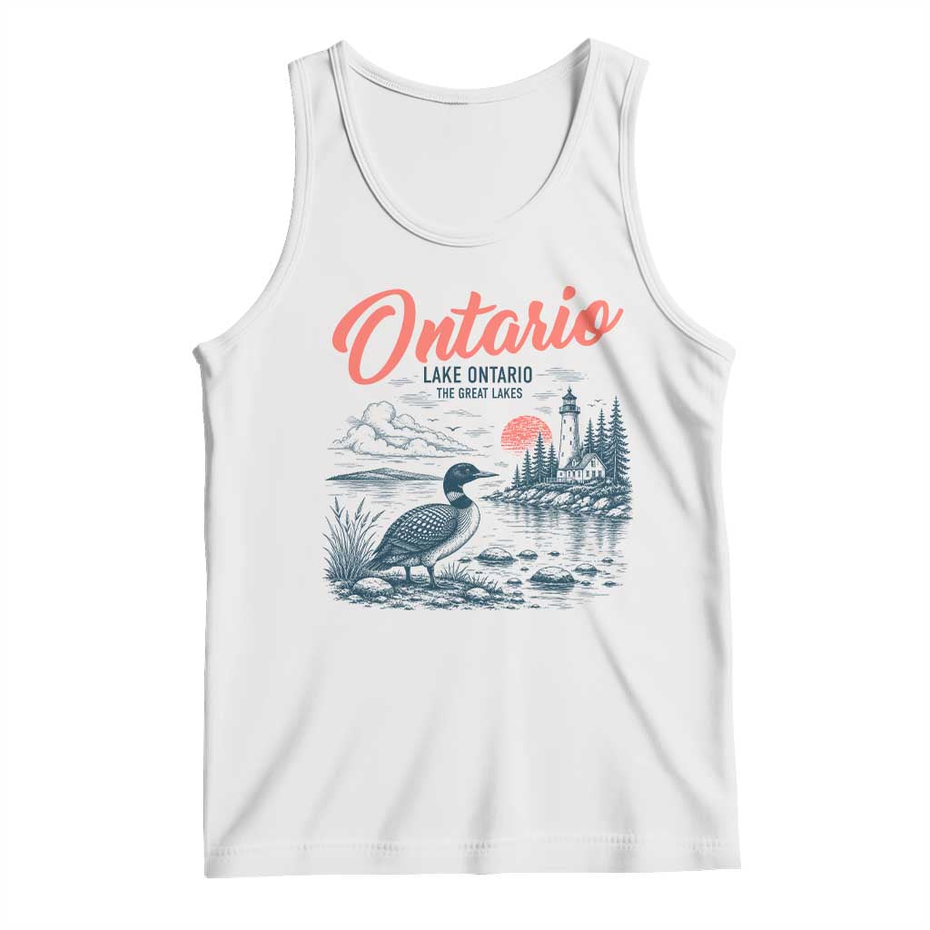 Vintage Lake Ontario Common Loon Bird Graphic Tank Top Wildlife Scenic Lighthouse Great Lakes Gift