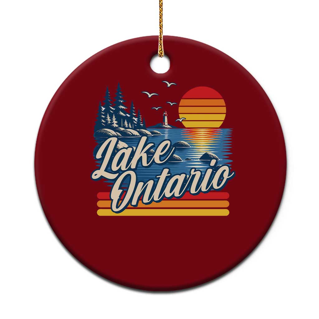 Lake Ontario Retro 80s Sunset Graphic Ceramic Ornament Coastal Lighthouse Outdoor Vacation Gift