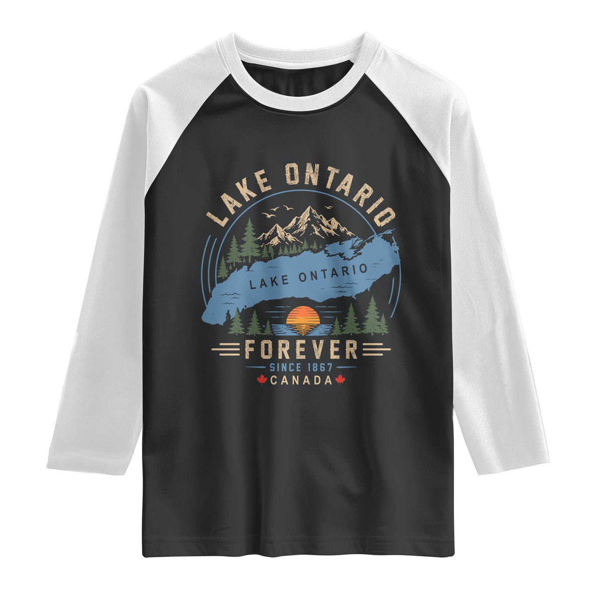 Lake Ontario Forever Since 1867 Raglan Shirt Canada Map Crest Vintage Great Lakes Gift