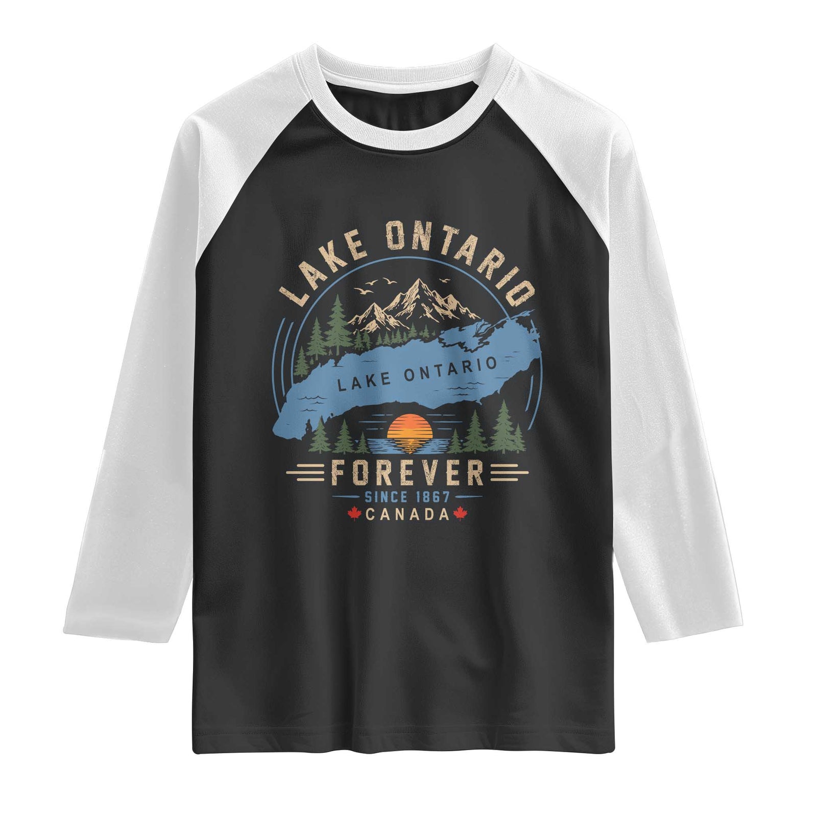 Lake Ontario Forever Since 1867 Raglan Shirt Canada Map Crest Vintage Great Lakes Gift