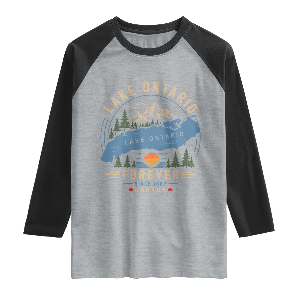 Lake Ontario Forever Since 1867 Raglan Shirt Canada Map Crest Vintage Great Lakes Gift