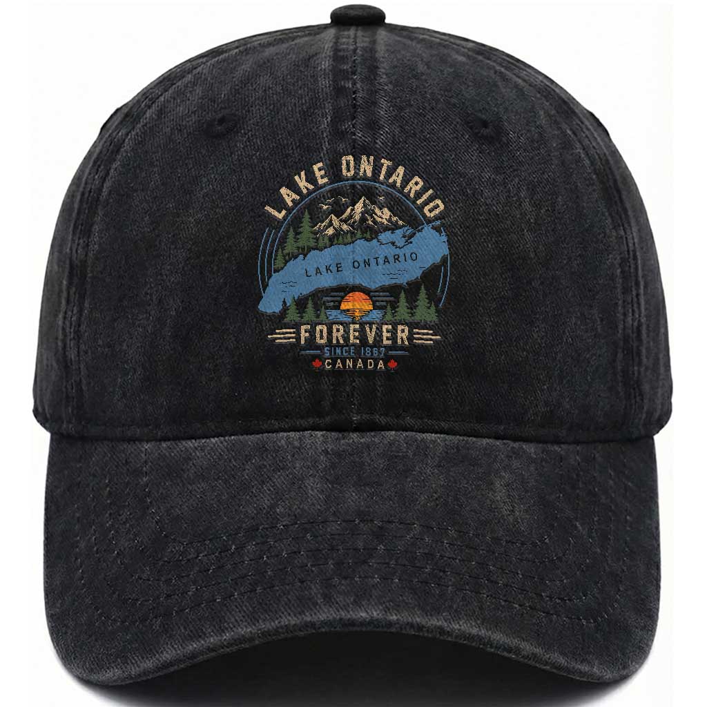 Lake Ontario Forever Since 1867 Washed Cotton Baseball Cap Canada Map Crest Vintage Great Lakes Gift
