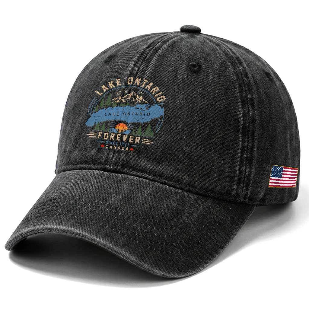 Lake Ontario Forever Since 1867 Washed Cotton Baseball Cap Canada Map Crest Vintage Great Lakes Gift