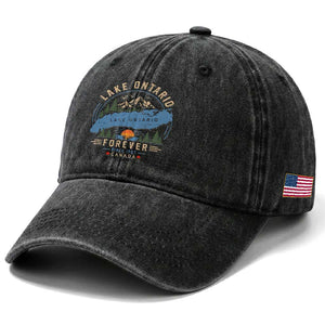 Lake Ontario Forever Since 1867 Washed Cotton Baseball Cap Canada Map Crest Vintage Great Lakes Gift