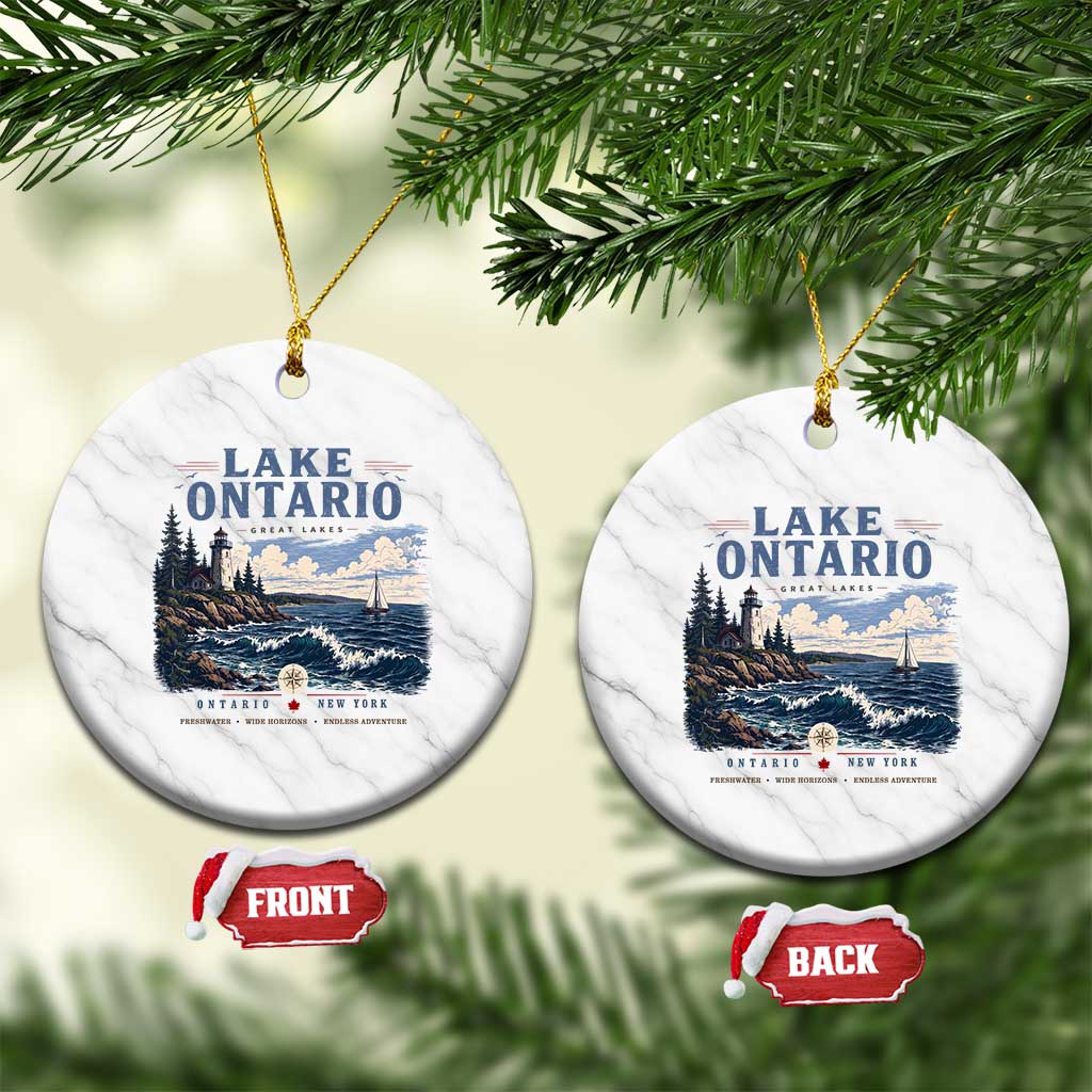 Lake Ontario Coastal Lighthouse Graphic Ceramic Ornament Scenic Great Lakes Sunset Boat Vacation