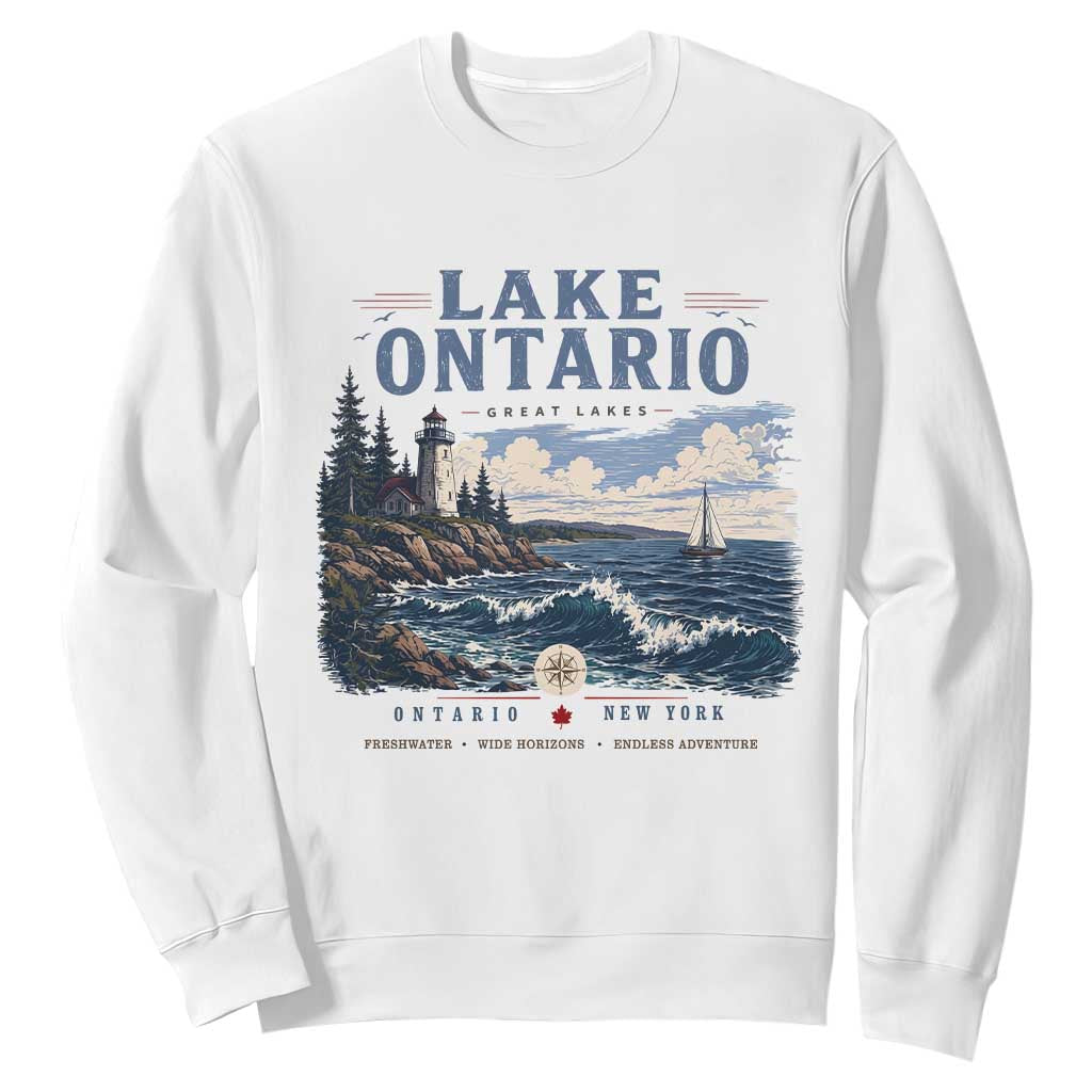 Lake Ontario Coastal Lighthouse Graphic Sweatshirt Scenic Great Lakes Sunset Boat Vacation
