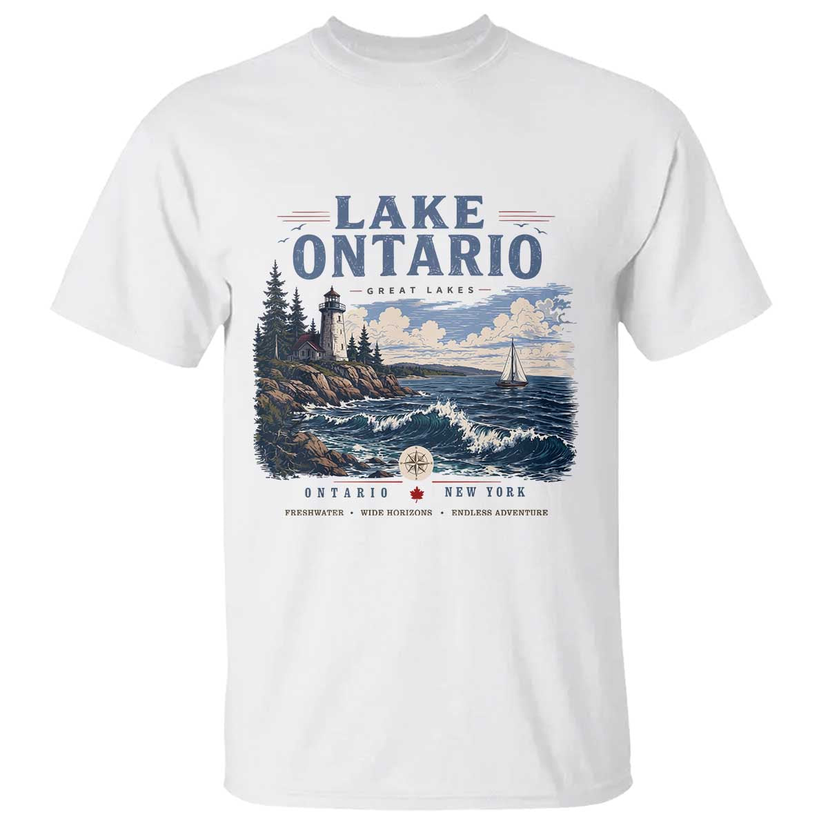 Lake Ontario Coastal Lighthouse Graphic T Shirt Scenic Great Lakes Sunset Boat Vacation