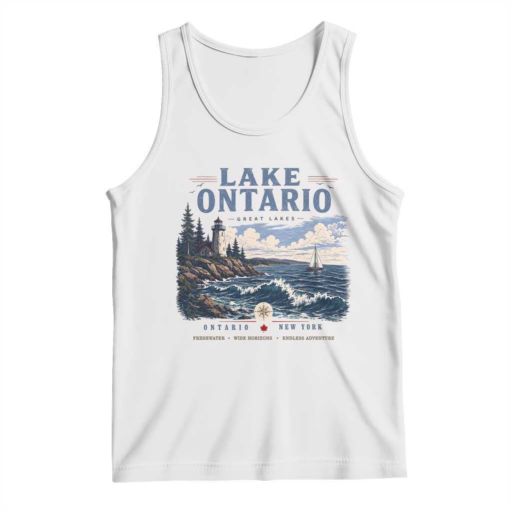 Lake Ontario Coastal Lighthouse Graphic Tank Top Scenic Great Lakes Sunset Boat Vacation