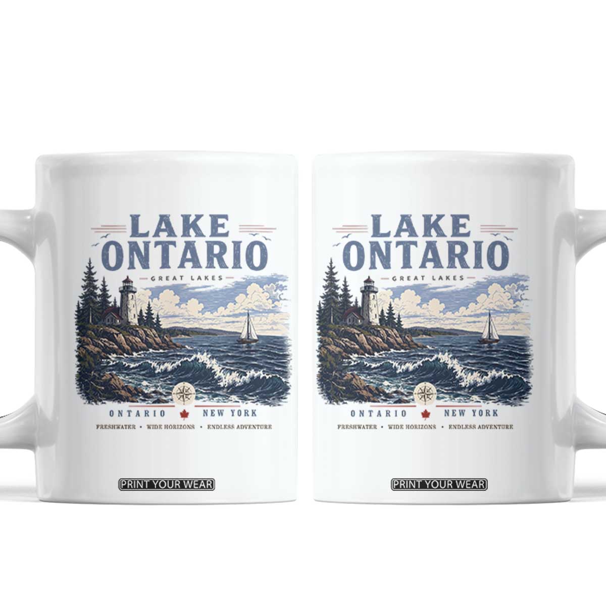 Lake Ontario Coastal Lighthouse Graphic Coffee Mug Scenic Great Lakes Sunset Boat Vacation