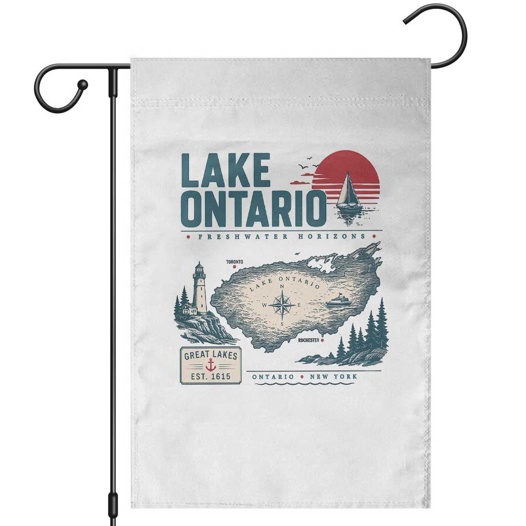 Lake Ontario Est 1615 Vintage Map Graphic Garden Flag Retro Sun Nautical Lighthouse Great Lakes Gift
