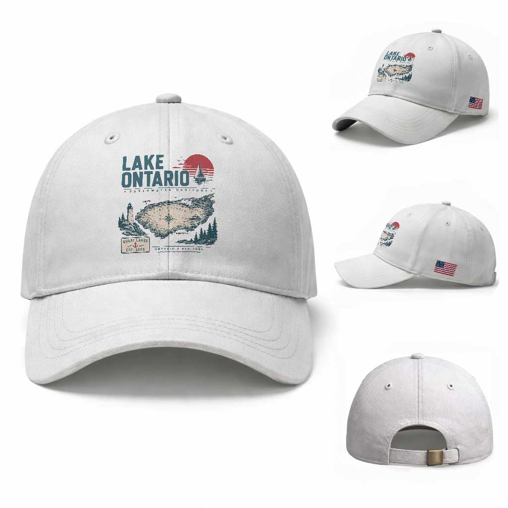 Lake Ontario Est 1615 Vintage Map Graphic Baseball Cap Retro Sun Nautical Lighthouse Great Lakes Gift