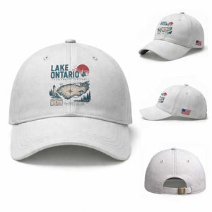 Lake Ontario Est 1615 Vintage Map Graphic Baseball Cap Retro Sun Nautical Lighthouse Great Lakes Gift
