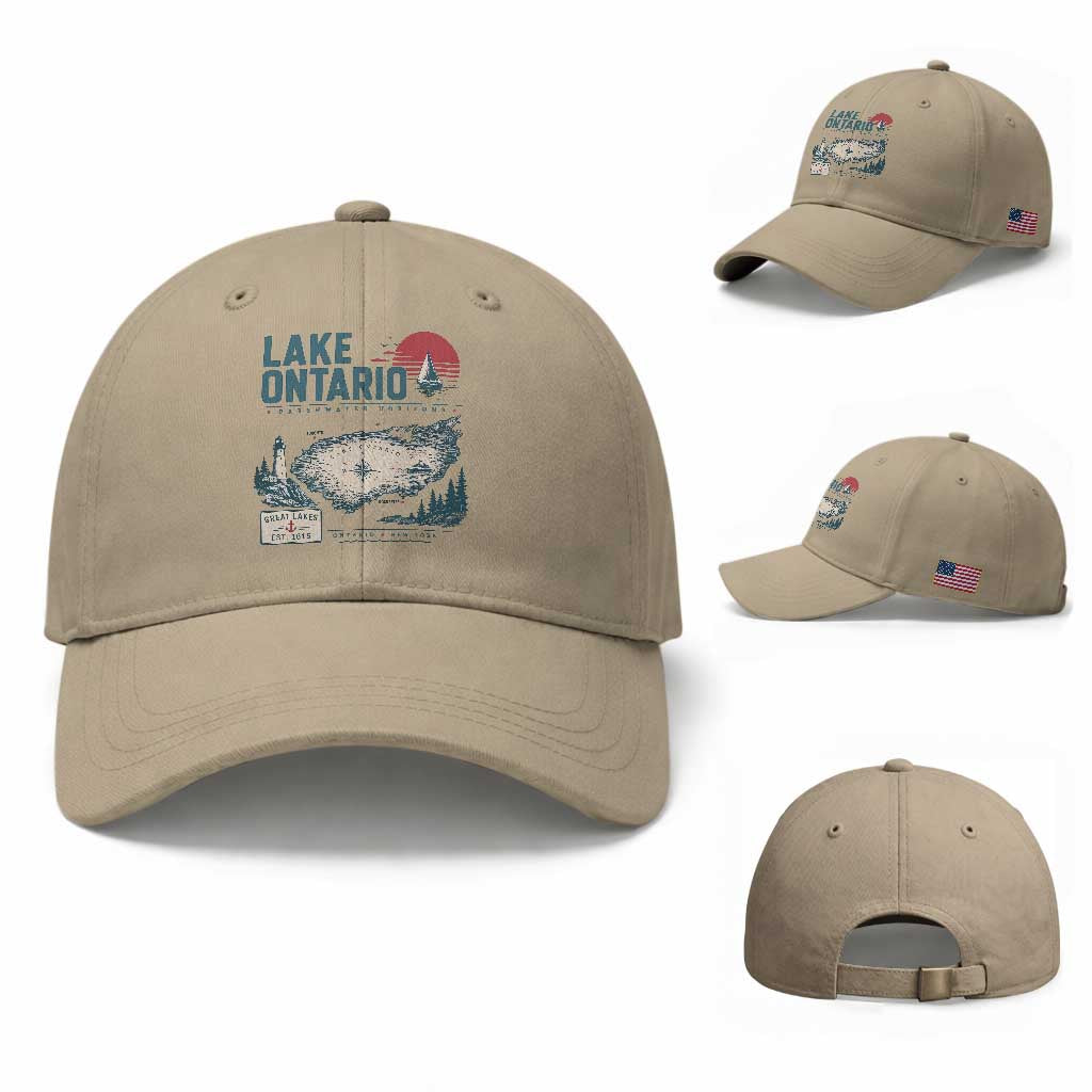 Lake Ontario Est 1615 Vintage Map Graphic Baseball Cap Retro Sun Nautical Lighthouse Great Lakes Gift