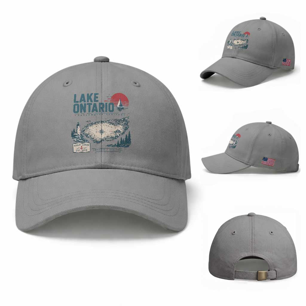 Lake Ontario Est 1615 Vintage Map Graphic Baseball Cap Retro Sun Nautical Lighthouse Great Lakes Gift